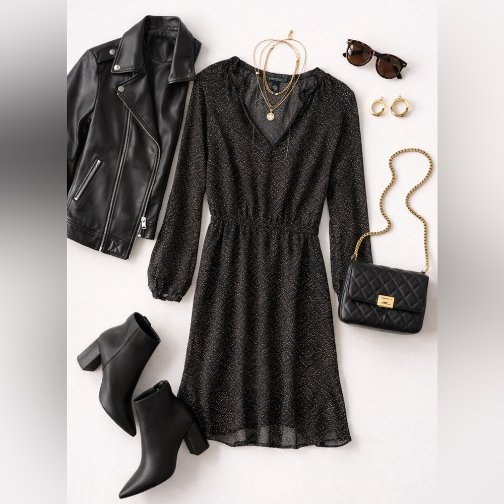 Lauren Ralph Lauren Black V-Neck Dress With Long Sleeves